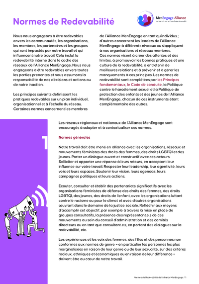 Alliance Men Engage Normes de Redevabilite u Accountability Standards Franc oais