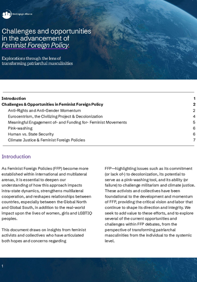 Challenges and opportunities in the advacement of Feminist Foreign Policy Explorations through the lens of transforming patriarchal masculinities