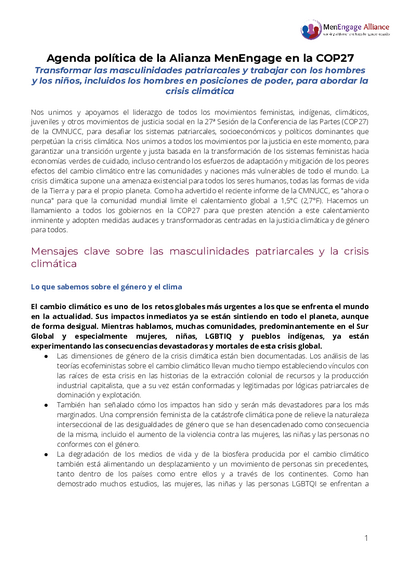 Agenda politica de la Alianza Men Engage en la COP27 ESPANOL pdf