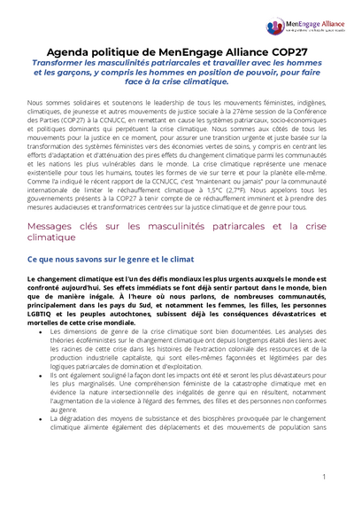 Agenda politique de Men Engage Alliance COP27 FRANCAIS pdf