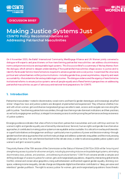 Brief making justice systems just csw70 policy recommendations on addressing patriarchal masculinities en