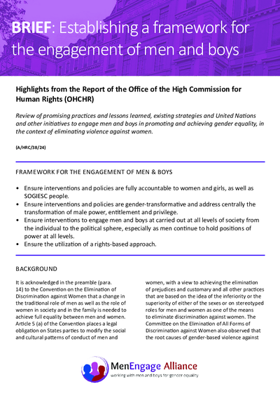 OHCHR Brief Establishing a Framework for the engagement of men and boys Summary Framework for EMB pdf