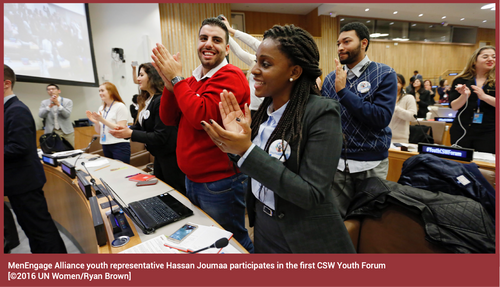 Men Engage Alliance youth representative Hassan Joumaa participates in the first CSW Youth Forum