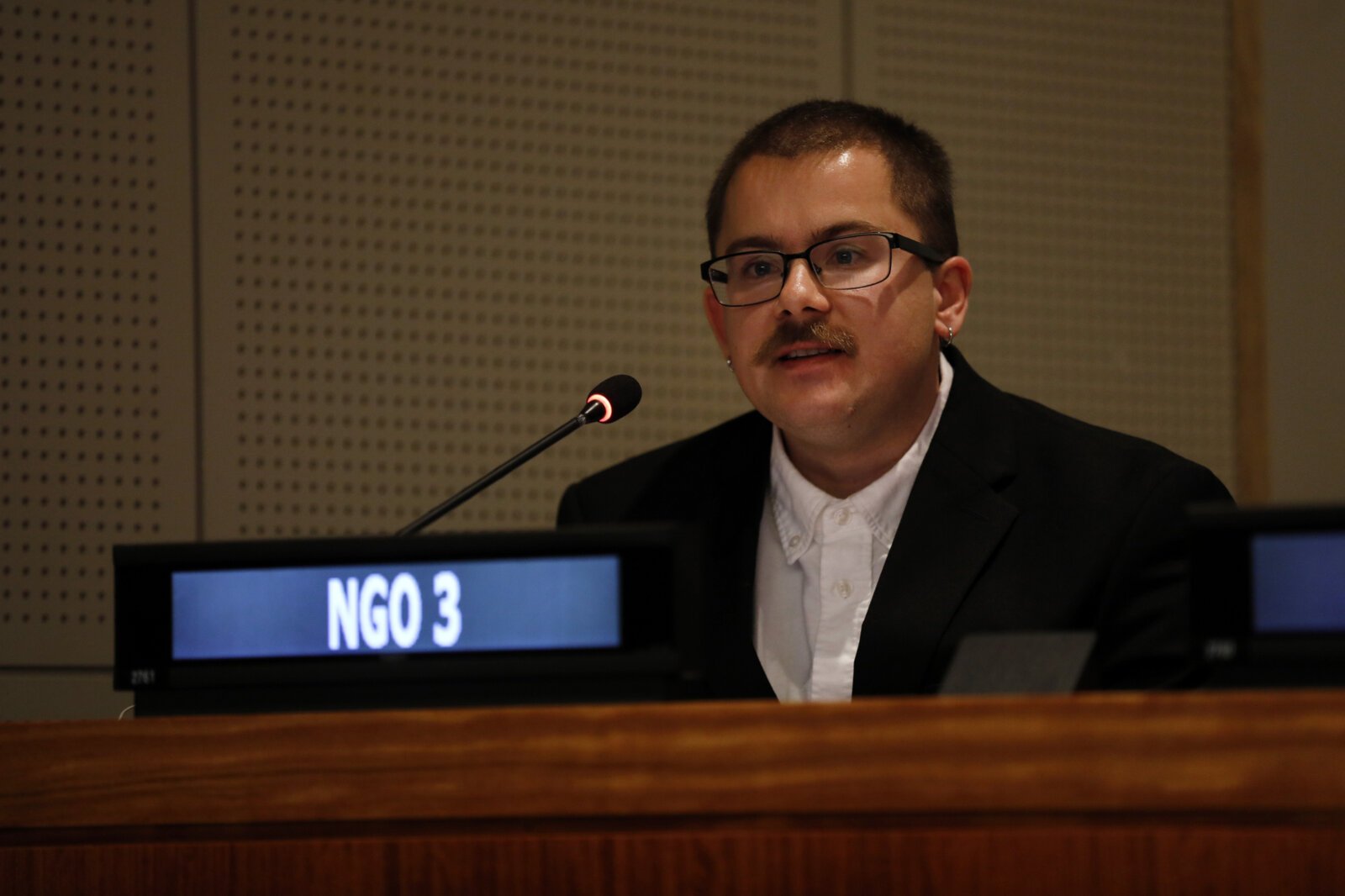 Alex Nelson delivering the oral statement at CSW70