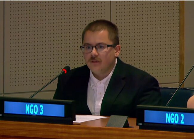Alex Nelson delivering the oral statement on Behalf YRG CSW70