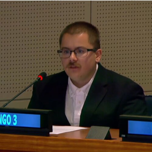 Alex Nelson delivering the oral statement on Behalf YRG CSW70